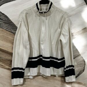 Dana B. and Karen Black and White Stripe Heavy Knit Zipup Jacket Size M